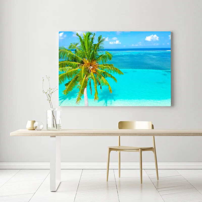 Leinwandbild tropischer türkisstrand mit palme Leinwandbild tropischer türkisstrand mit palme