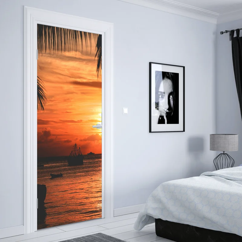 Türaufkleber tropischer sonnenuntergang am meer