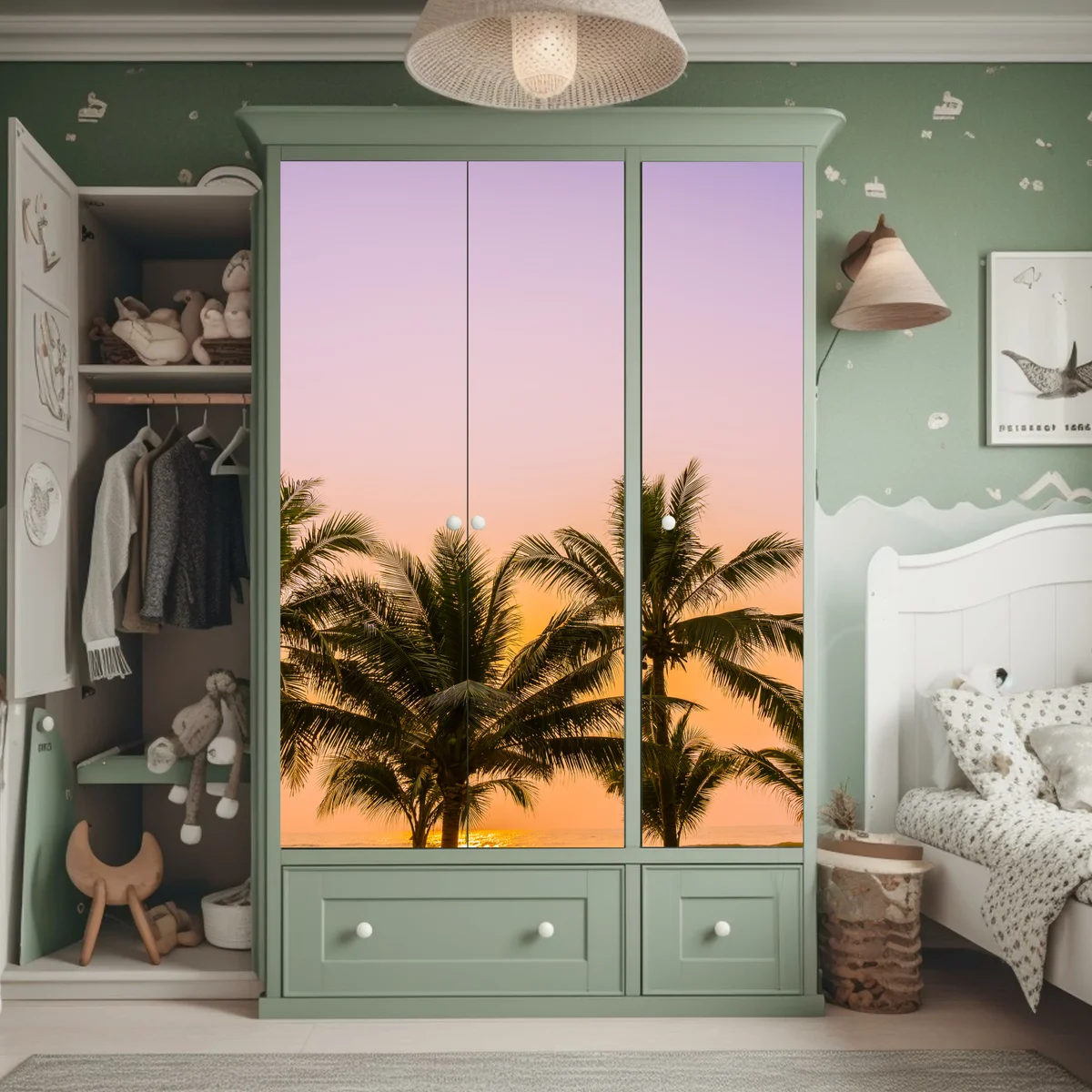 Schrankaufkleber tropischer palmsonnenuntergang am strand Schrankaufkleber tropischer palmsonnenuntergang am strand