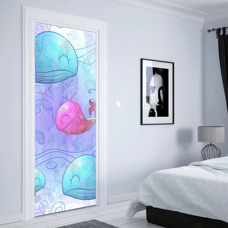 Türaufkleber aquarellwale im pastellmuster fürs kinderzimmer
