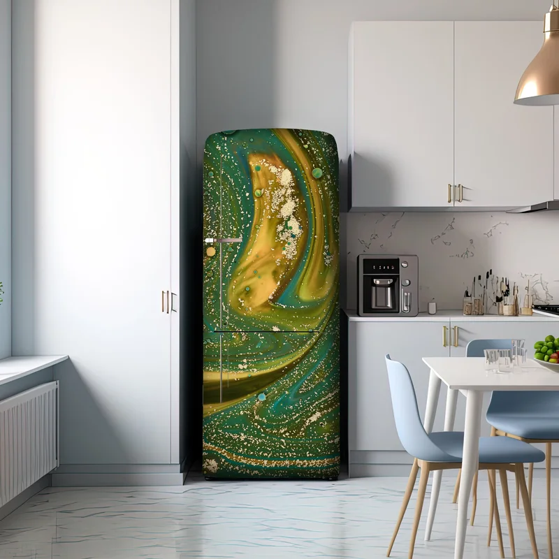 Kühlschrankaufkleber grün-goldene flüssige marmorierte kunst Kühlschrankaufkleber grün-goldene flüssige marmorierte kunst