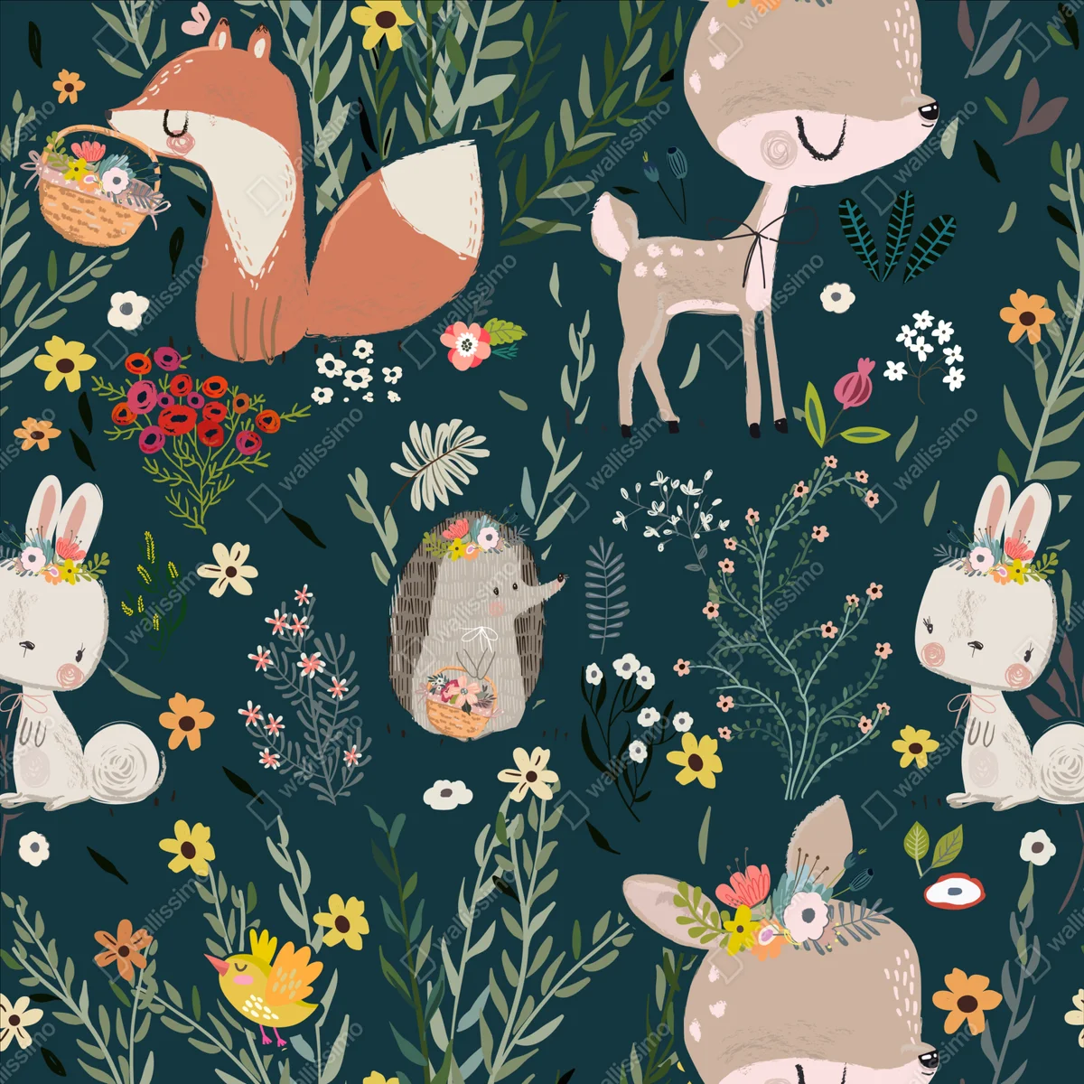 Repositionierbarer Aufkleber waldfreunde blumenmuster fürs kinderzimmer Repositionierbarer Aufkleber waldfreunde blumenmuster fürs kinderzimmer