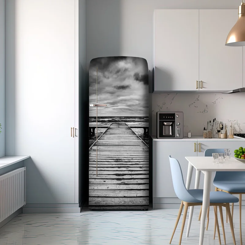 Kühlschrankaufkleber dramatischer schwarzweiß-steg in stürmischer see