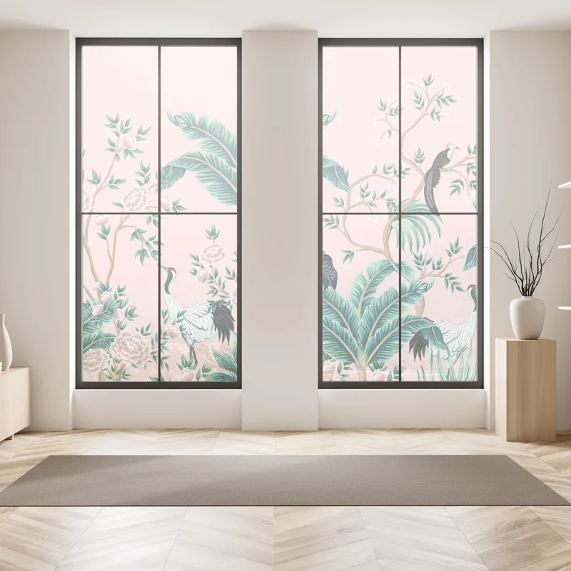 Fensteraufkleber pastell tropisches botanisches muster mit kranichen