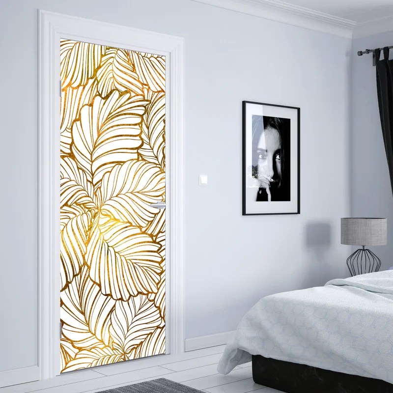 Türaufkleber goldenes blatt line art muster