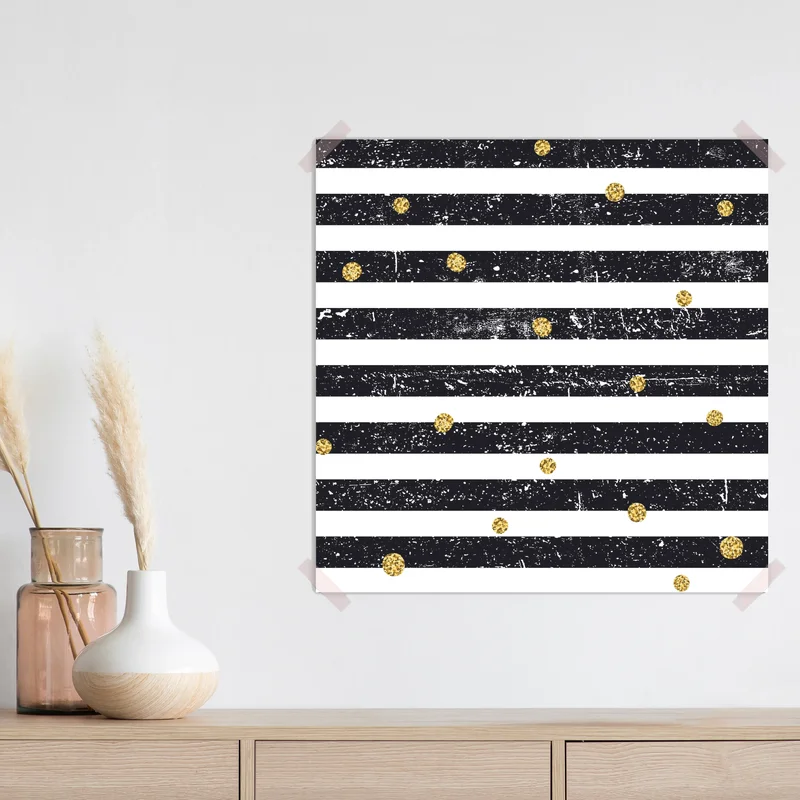 Poster schwarz gestreiftes muster mit goldenen punkten • Poster bei Wallnifity® Poster schwarz gestreiftes muster mit goldenen punkten • Poster bei Wallnifity®