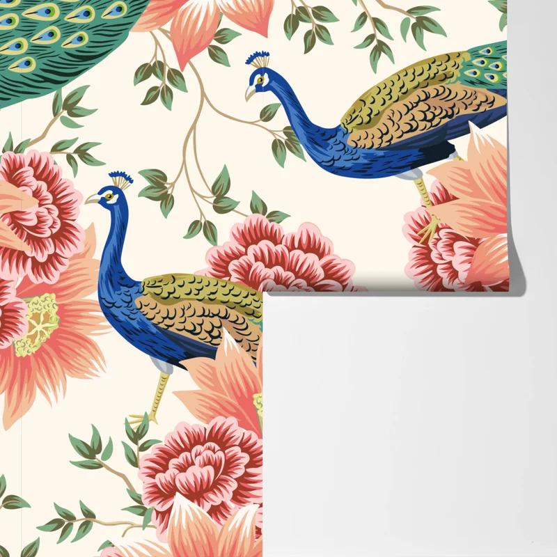 Fototapete elegantes pfauen- und blumenmuster Fototapete elegantes pfauen- und blumenmuster