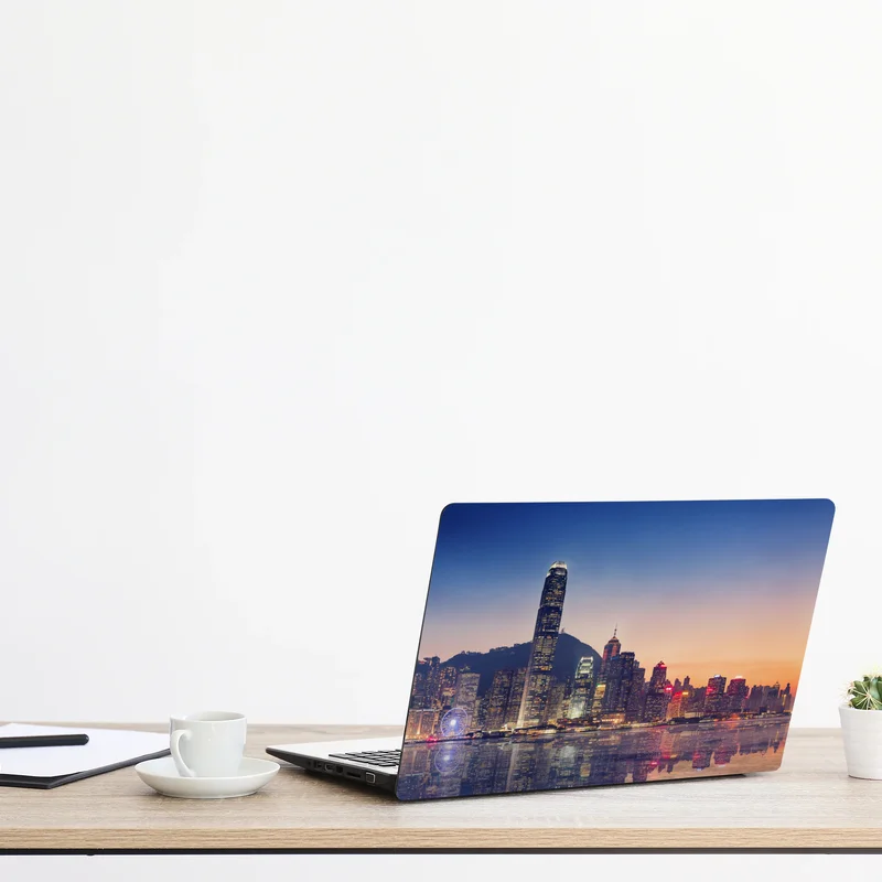 Laptop-Aufkleber Hongkong panorama bei dämmerung