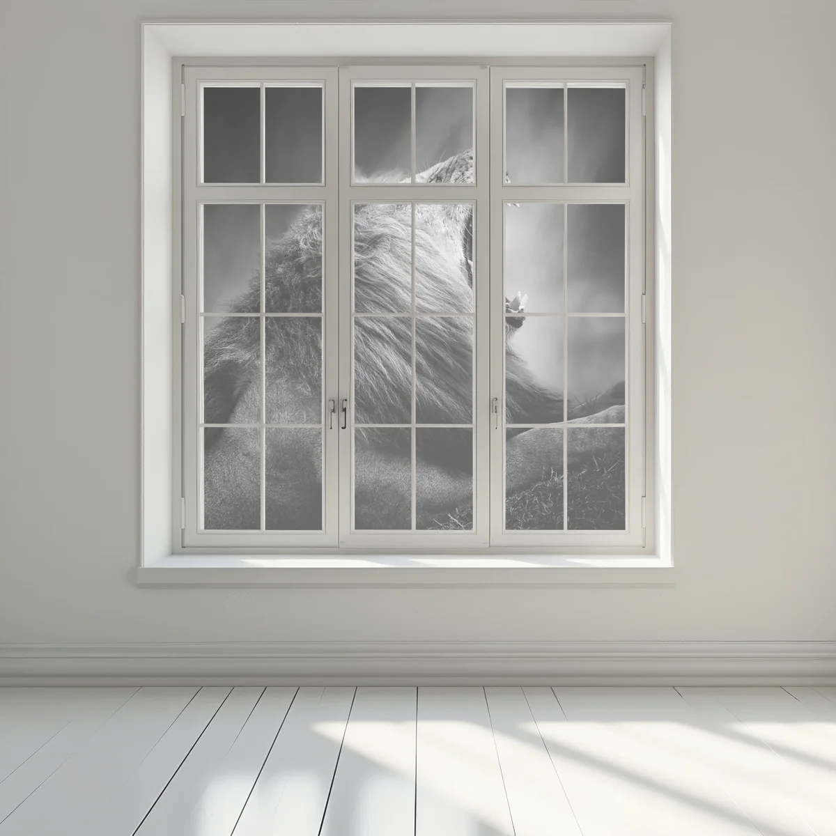 Fensteraufkleber majestätischer brüllender löwe in monochrom Fensteraufkleber majestätischer brüllender löwe in monochrom