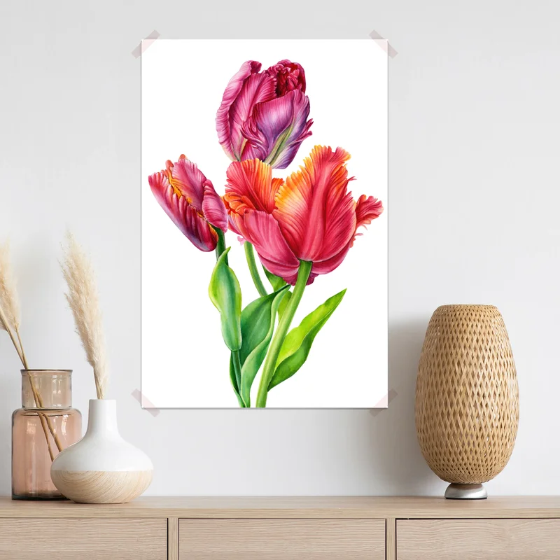 Poster leuchtende rosa tulpen in aquarell Poster leuchtende rosa tulpen in aquarell