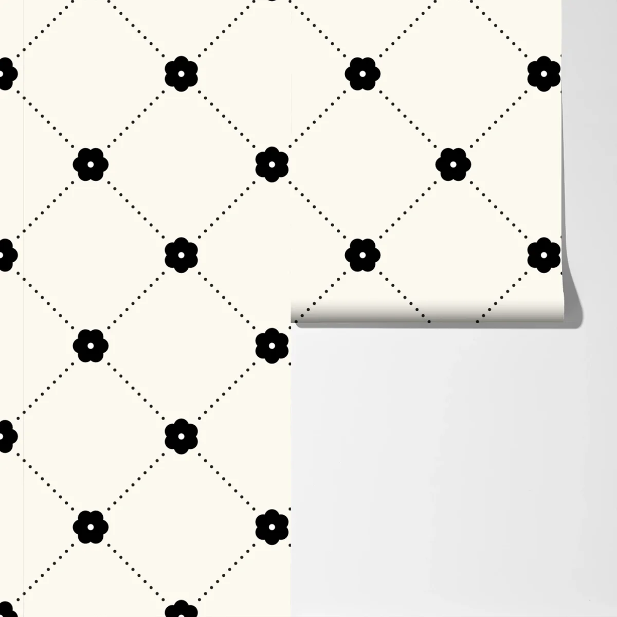 Fototapete minimalistisches schwarzes blumen-rautenmuster Fototapete minimalistisches schwarzes blumen-rautenmuster