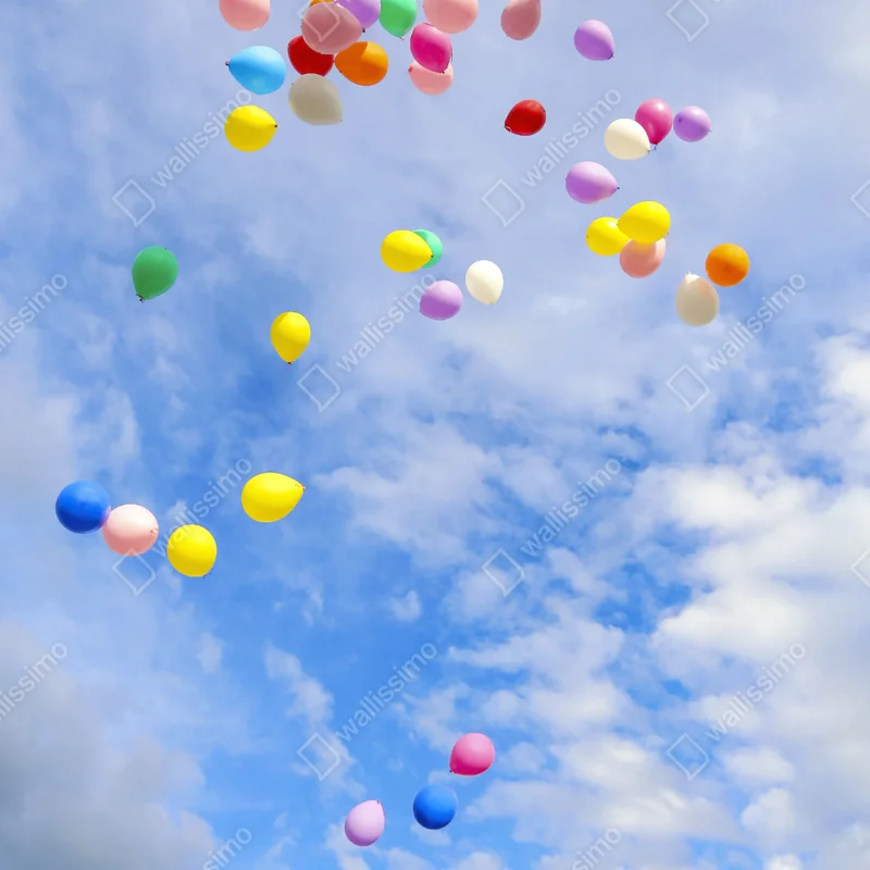 Repositionierbarer Aufkleber bunte luftballons steigen in den himmel Repositionierbarer Aufkleber bunte luftballons steigen in den himmel