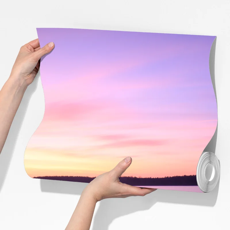 Fototapete ruhiger pastellsonnenuntergang am see mit steg Fototapete ruhiger pastellsonnenuntergang am see mit steg