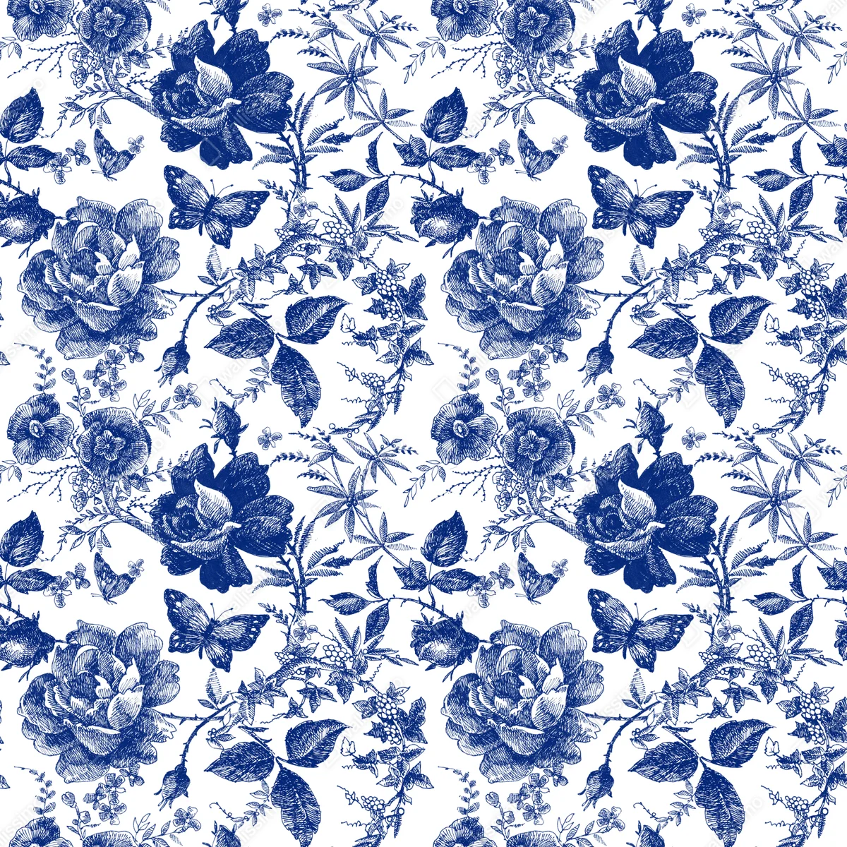 Leinwandbild blaues blumen toile-muster Leinwandbild blaues blumen toile-muster