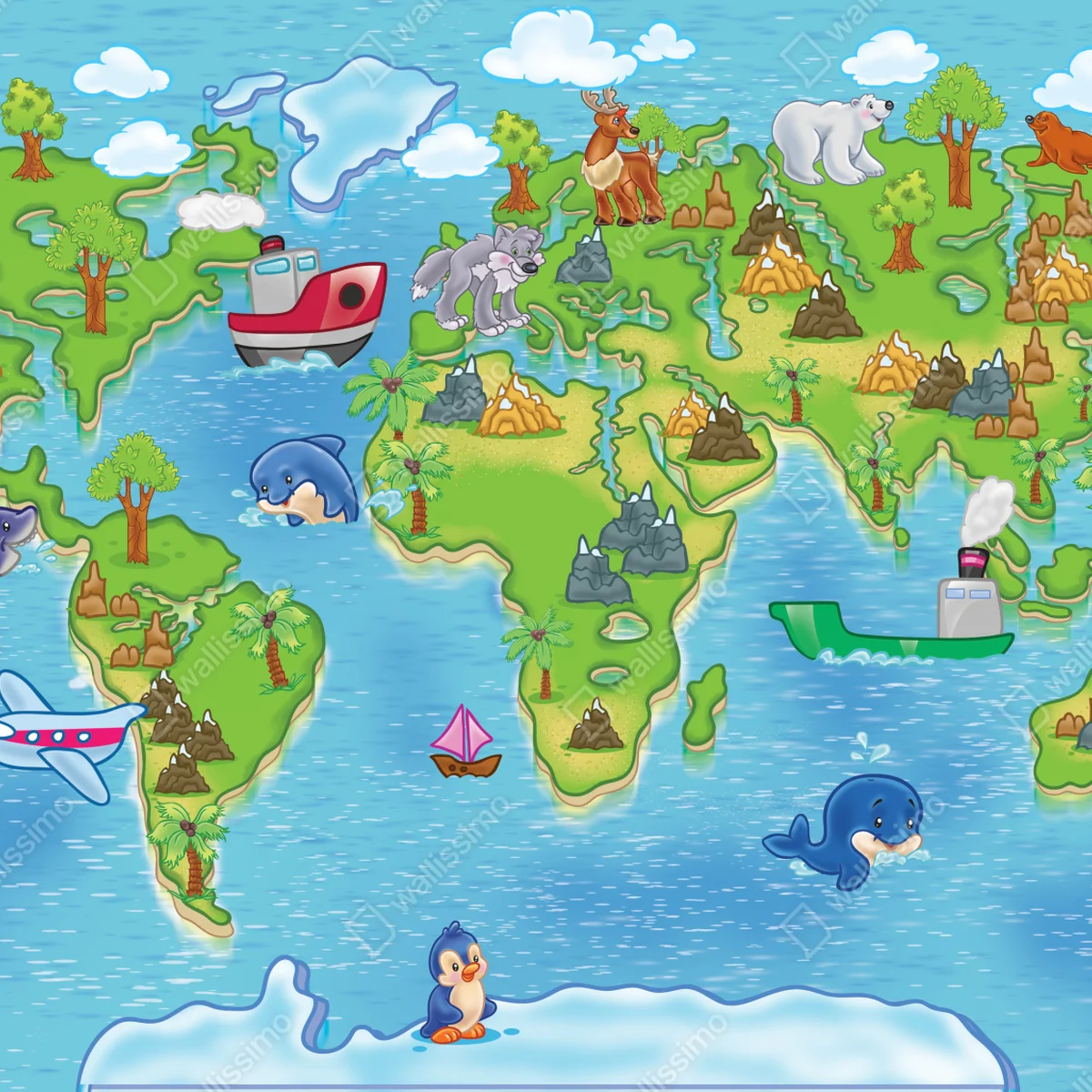 Fototapete niedliche cartoon-weltkarte für kinder Fototapete niedliche cartoon-weltkarte für kinder