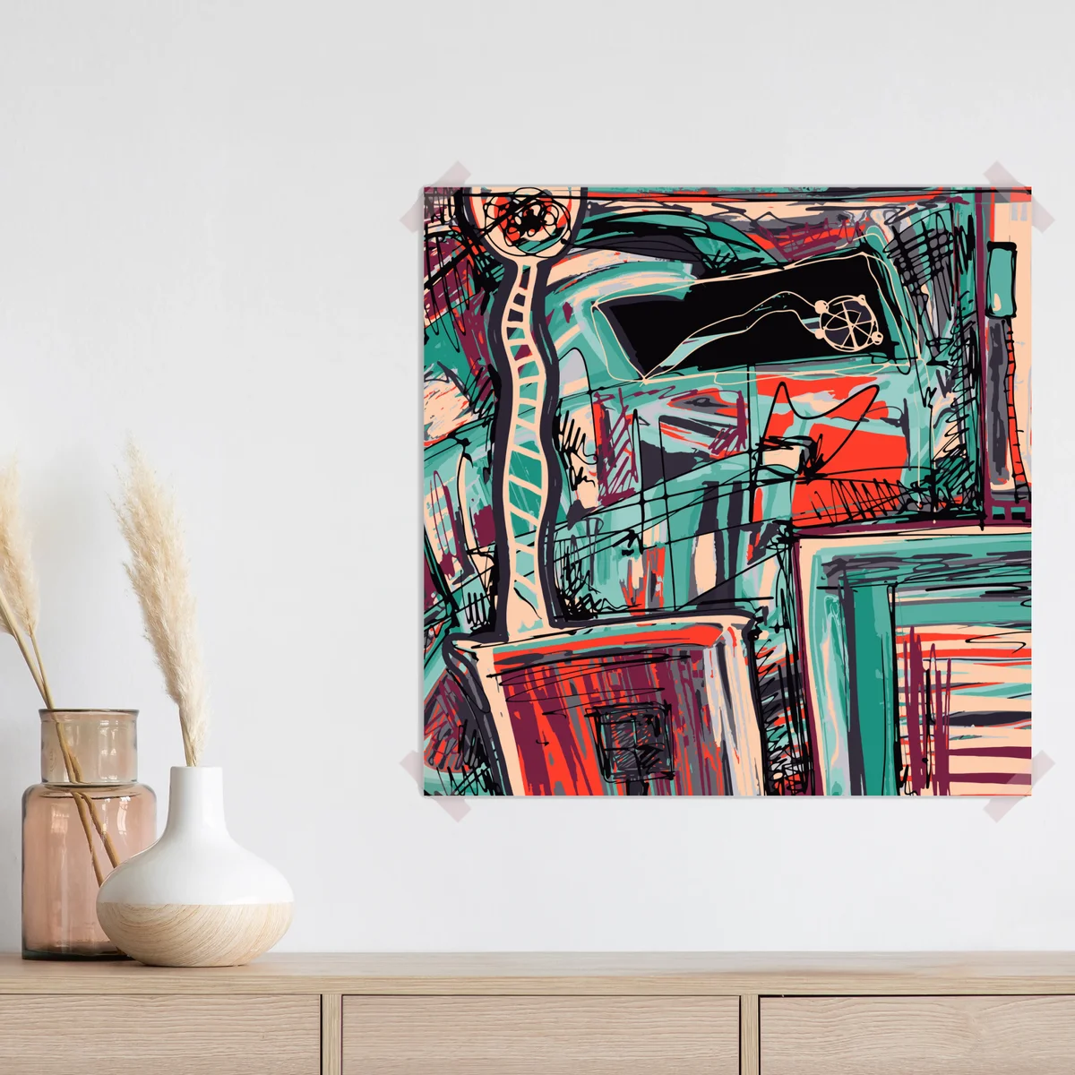 Poster türkis-korall abstrakte komposition Poster türkis-korall abstrakte komposition