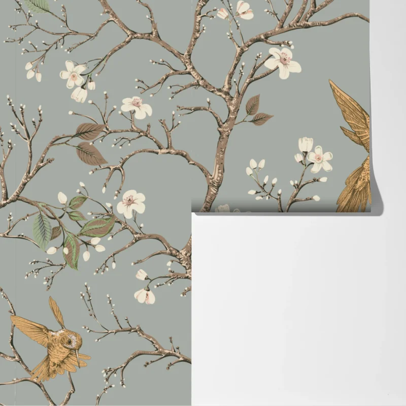 Fototapete vintage-muster mit kolibris und blüten Fototapete vintage-muster mit kolibris und blüten