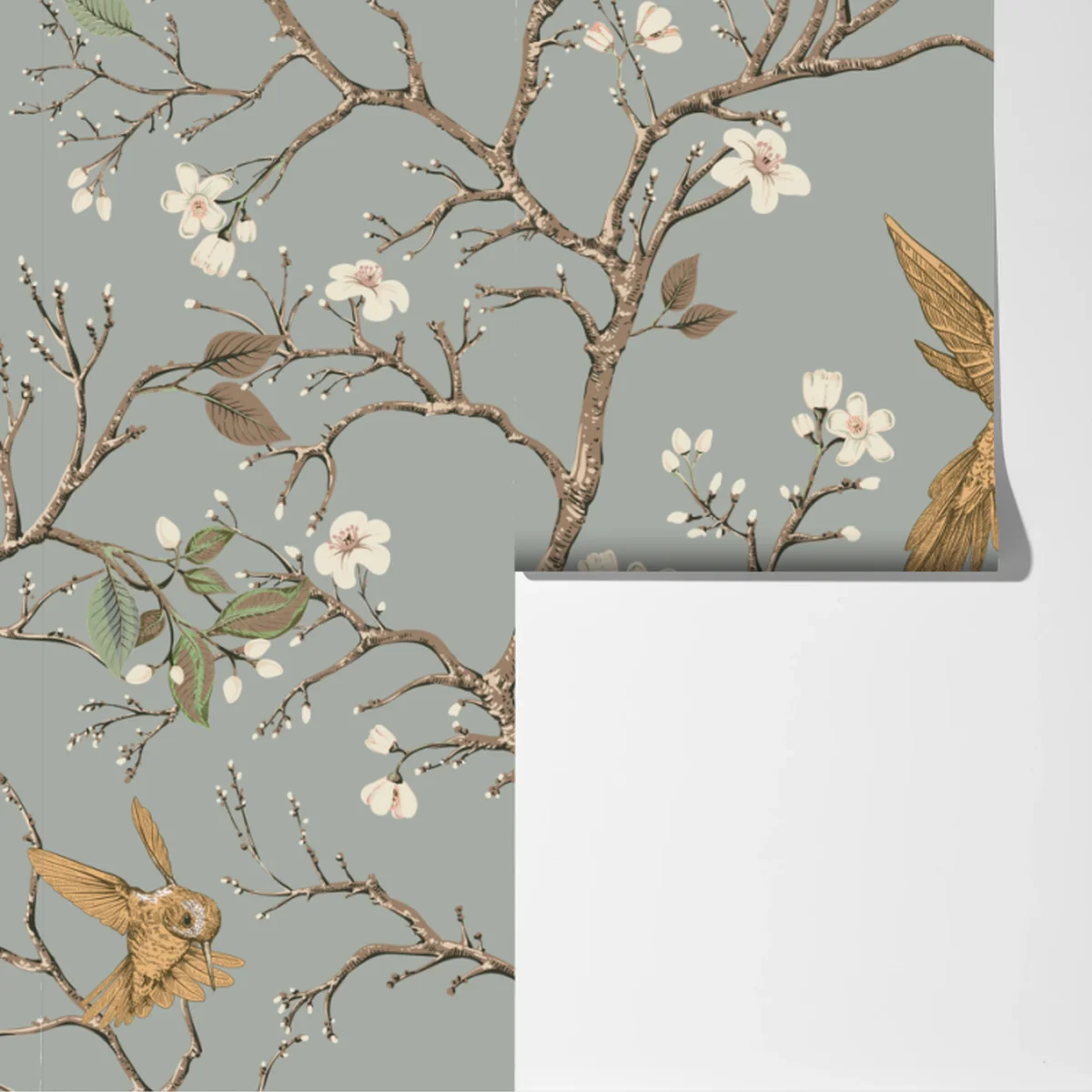 Fototapete vintage-muster mit kolibris und blüten Fototapete vintage-muster mit kolibris und blüten