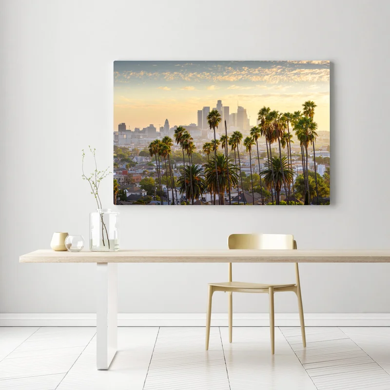 Leinwandbild goldene Los Angeles skyline mit palmen Leinwandbild goldene Los Angeles skyline mit palmen