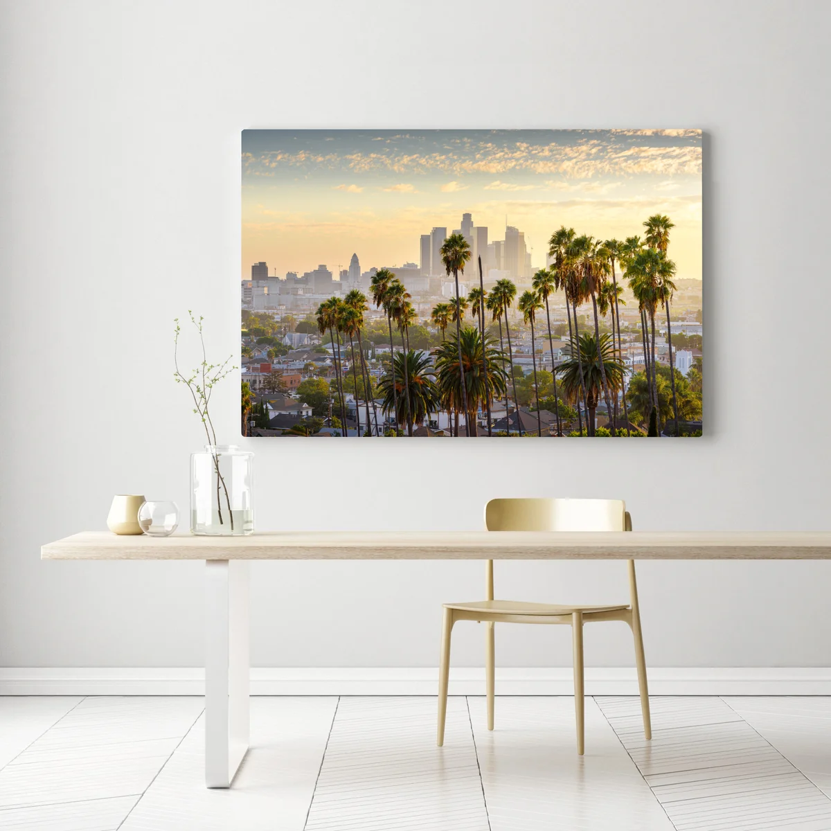 Leinwandbild goldene Los Angeles skyline mit palmen Leinwandbild goldene Los Angeles skyline mit palmen
