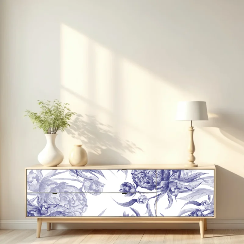 Repositionierbarer Aufkleber blaue pfingstrosen botanisches muster