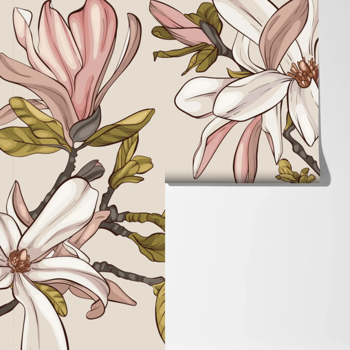 Fototapete pastell magnolien auf beigem grund Fototapete pastell magnolien auf beigem grund