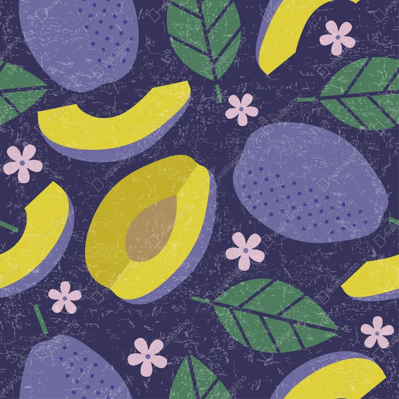 Repositionierbarer Aufkleber verspieltes pflaumenmuster mit blättern Repositionierbarer Aufkleber verspieltes pflaumenmuster mit blättern