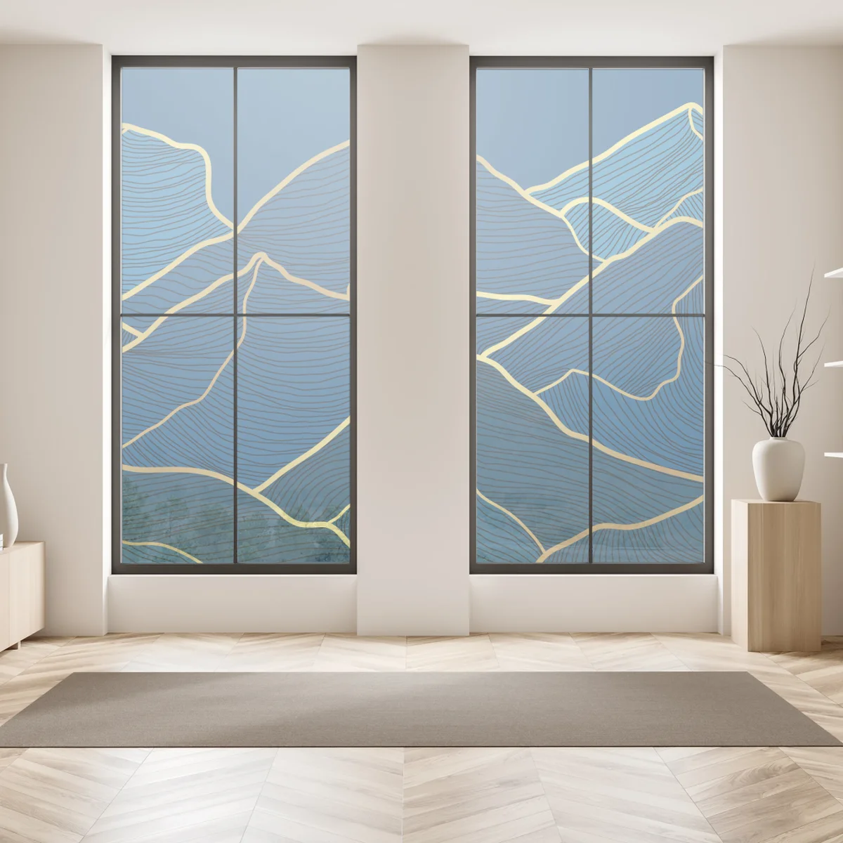 Fensteraufkleber goldene linien berglandschaft auf dunkelblauem hintergrund Fensteraufkleber goldene linien berglandschaft auf dunkelblauem hintergrund