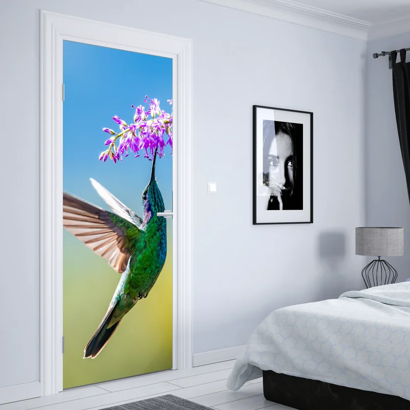 Türaufkleber kolibri an violetter blüte Türaufkleber kolibri an violetter blüte