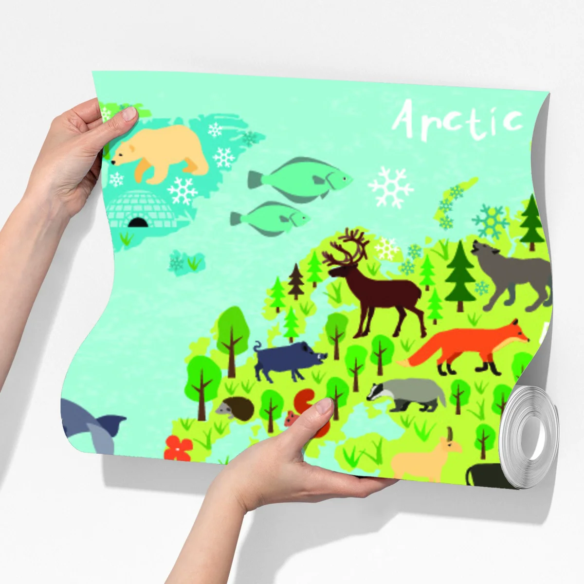 Fototapeta kolorowa mapa świata ze zwierzętami Fototapeta kolorowa mapa świata ze zwierzętami