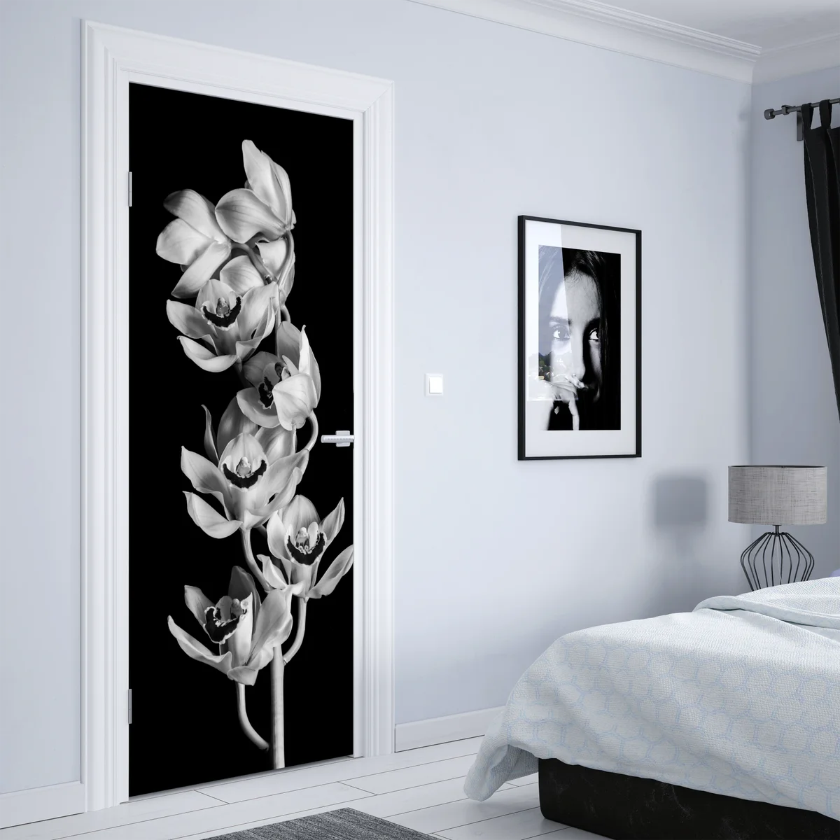 Türaufkleber eleganter monochromer orchideenstiel Türaufkleber eleganter monochromer orchideenstiel