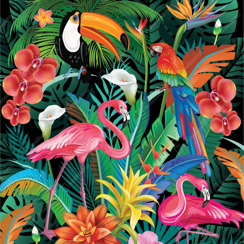 Repositionierbarer Aufkleber leuchtende tropische vögel und blumen Repositionierbarer Aufkleber leuchtende tropische vögel und blumen