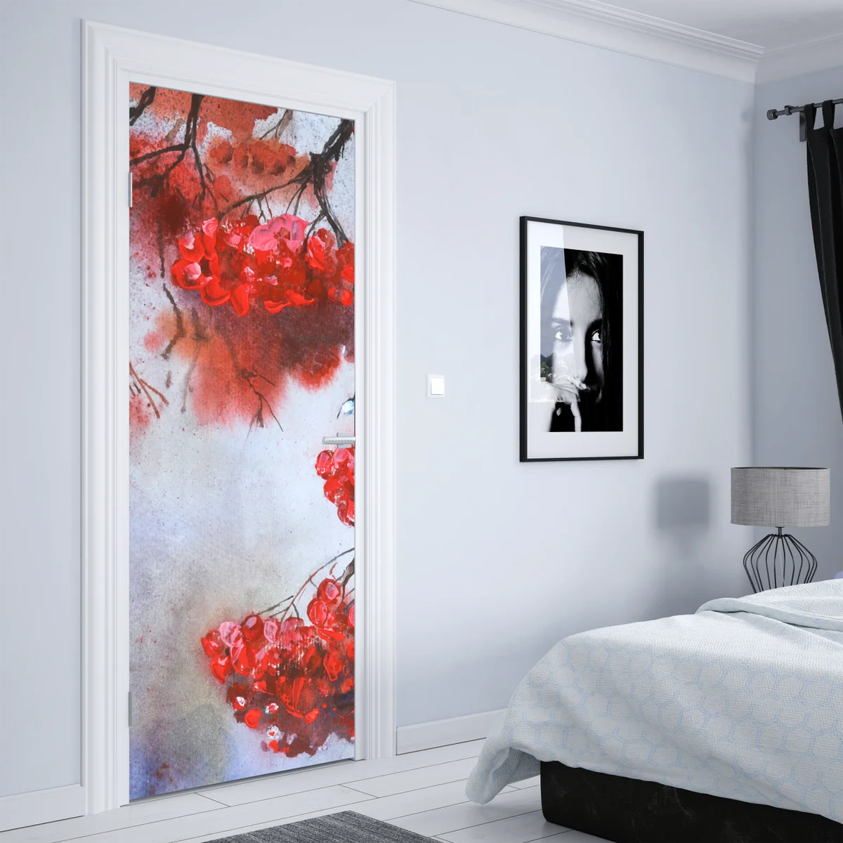 Türaufkleber aquarell rote beeren an zweigen Türaufkleber aquarell rote beeren an zweigen