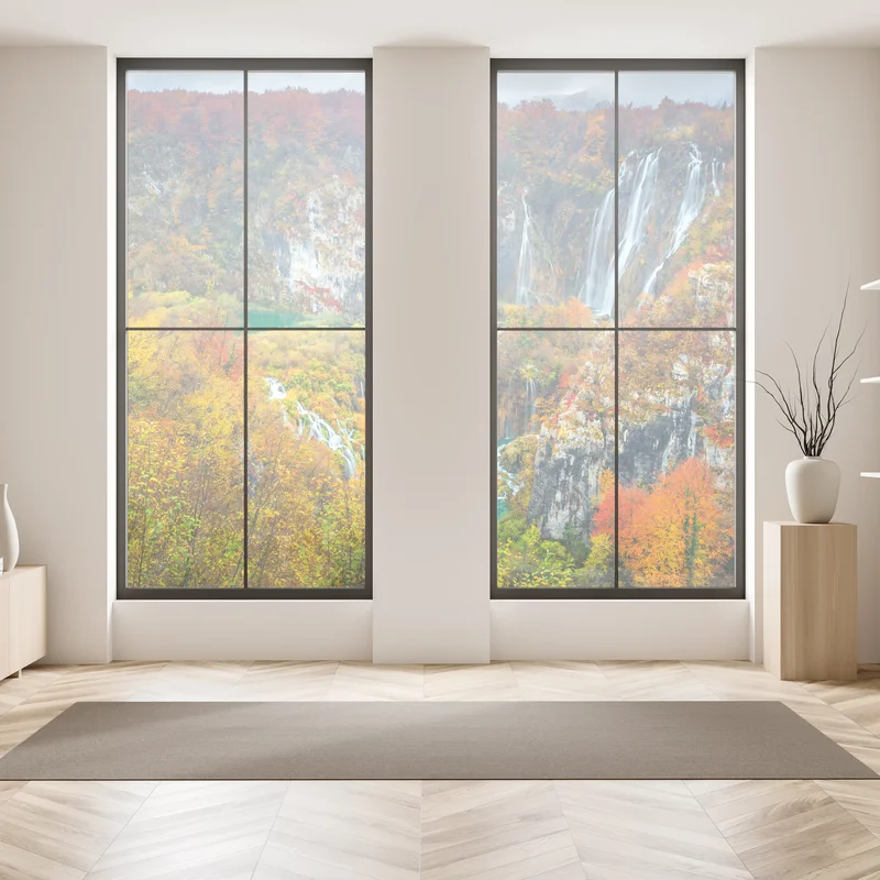 Fensteraufkleber herbstliche wasserfälle in einem farbenfrohen wald