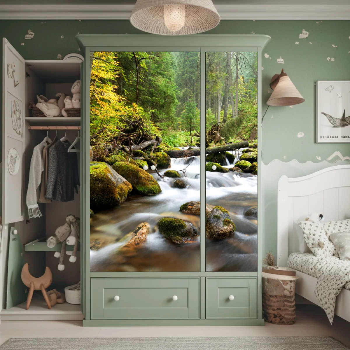 Schrankaufkleber moosbedeckter waldbach im herbst Schrankaufkleber moosbedeckter waldbach im herbst