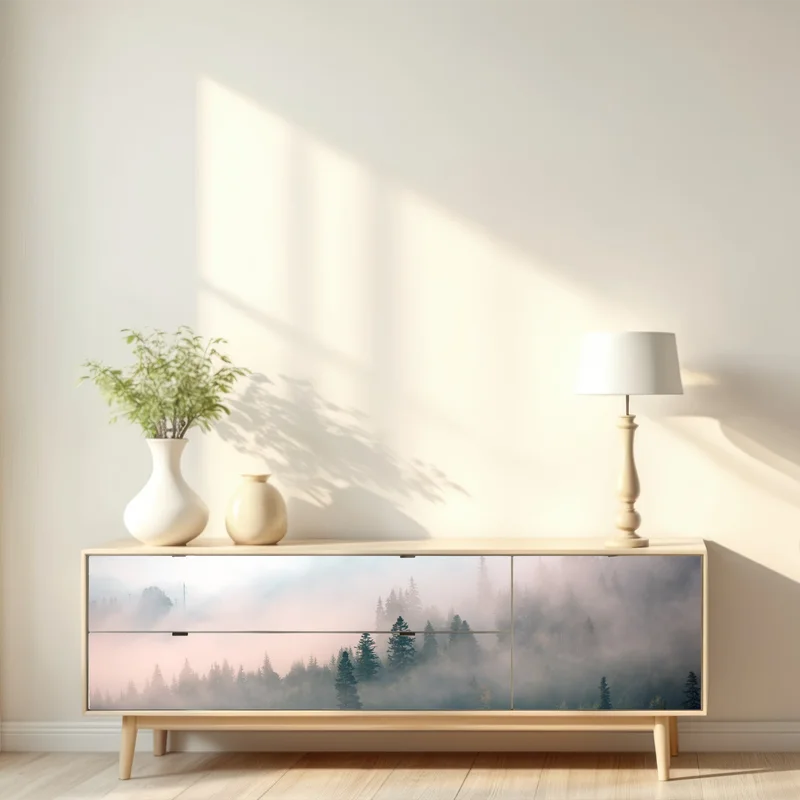 Repositionierbarer Aufkleber nebliger morgenwald Repositionierbarer Aufkleber nebliger morgenwald