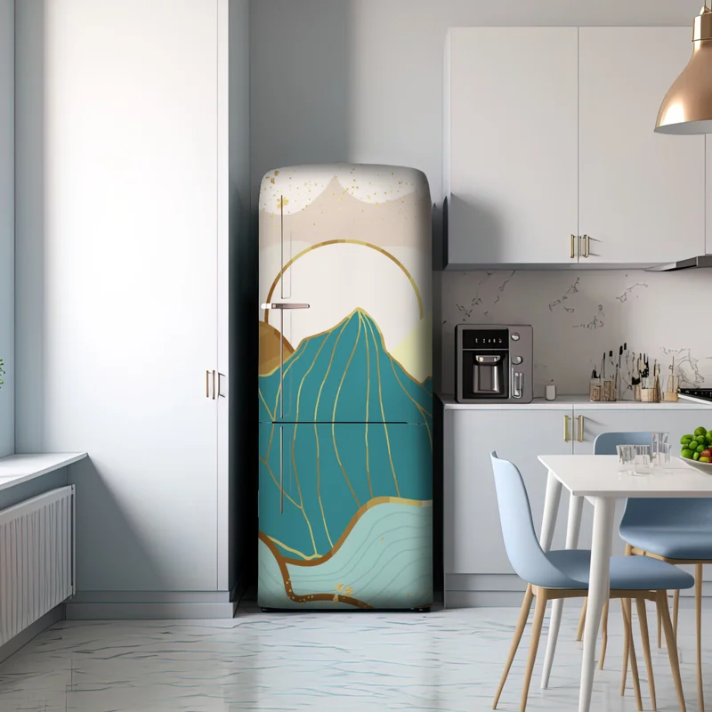 Kühlschrankaufkleber türkise berge mit goldenen akzenten Kühlschrankaufkleber türkise berge mit goldenen akzenten