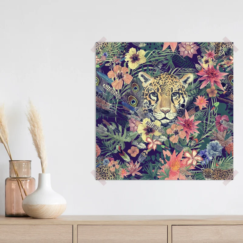 Poster vintage aquarell leopard im tropischen dschungel Poster vintage aquarell leopard im tropischen dschungel