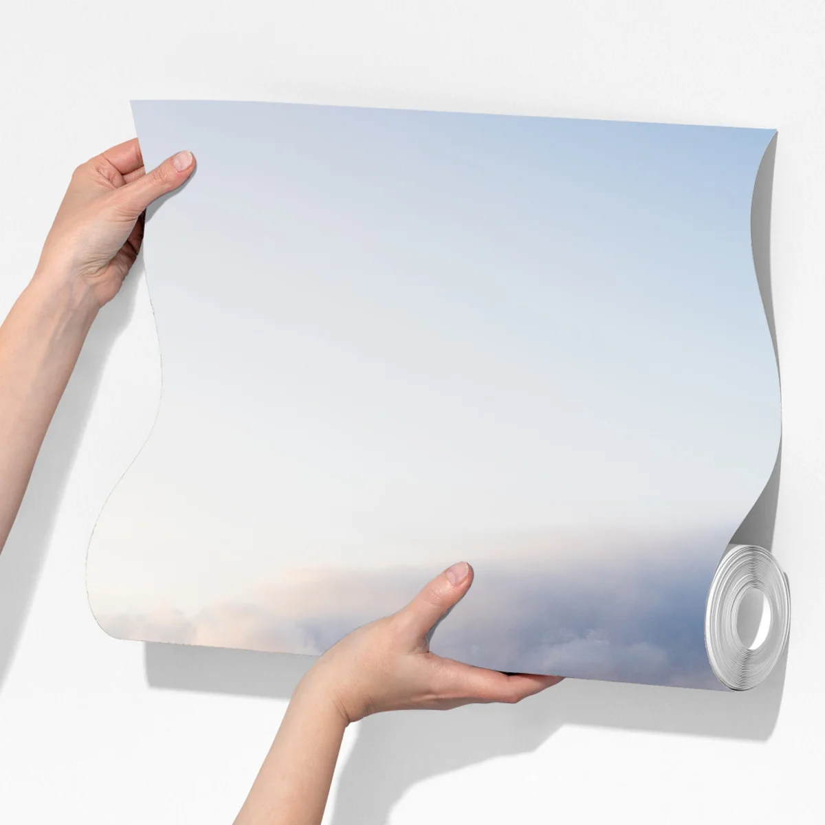 Fototapete nebliger morgen am see mit rotem boot Fototapete nebliger morgen am see mit rotem boot