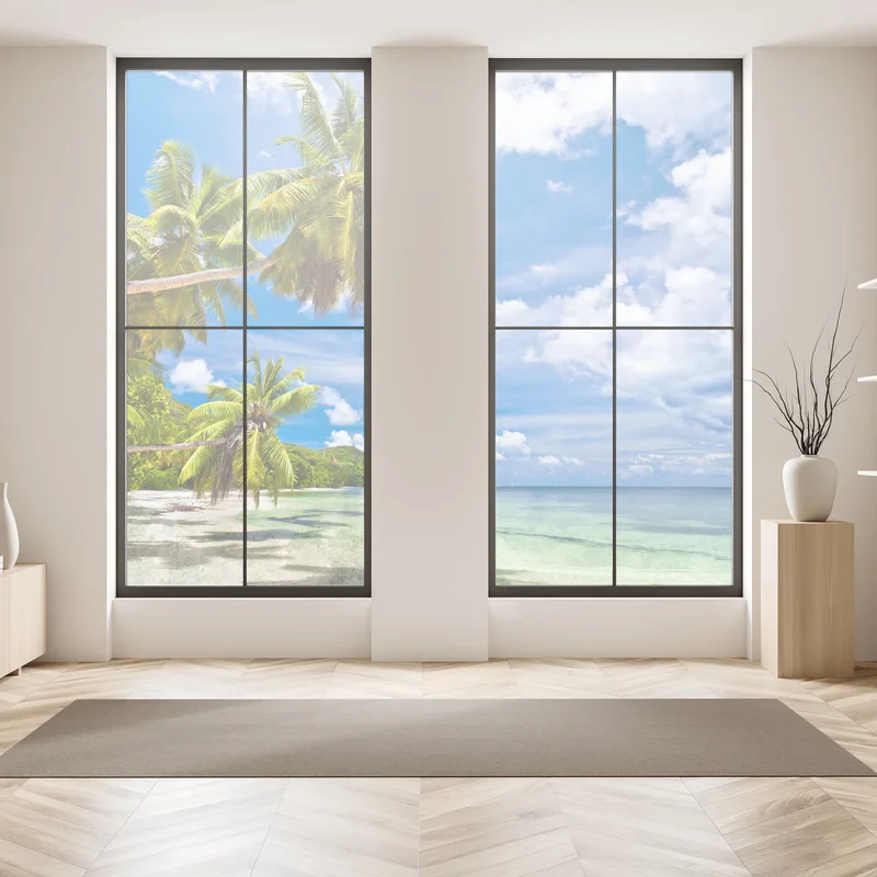 Fensteraufkleber tropischer strand mit palmen Fensteraufkleber tropischer strand mit palmen