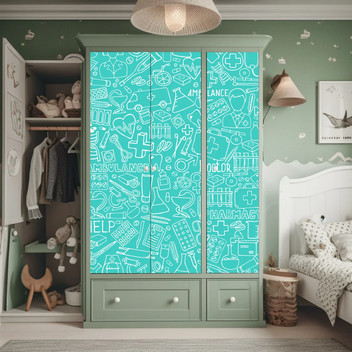 Schrankaufkleber türkises nahtloses muster mit medizinischen icons Schrankaufkleber türkises nahtloses muster mit medizinischen icons