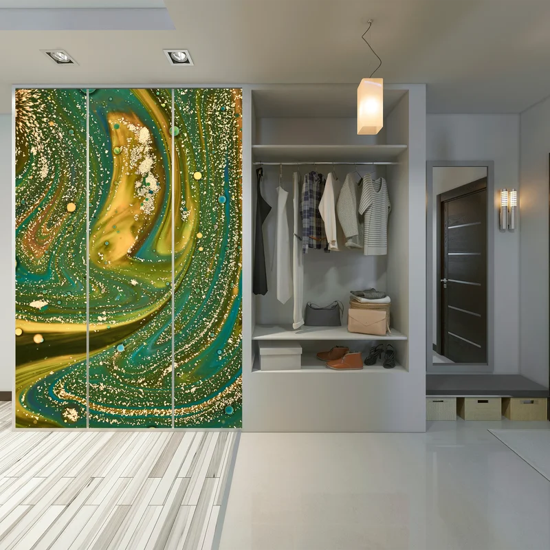 Schrankaufkleber grün-goldene flüssige marmorierte kunst