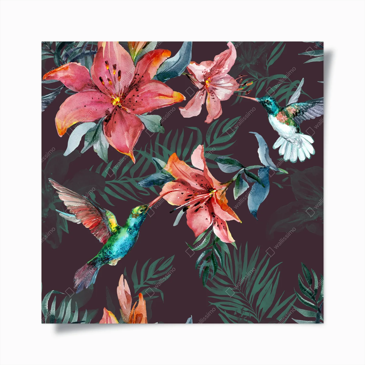 Poster aquarell kolibris und rote lilien • Poster bei Wallnifity® Poster aquarell kolibris und rote lilien • Poster bei Wallnifity®