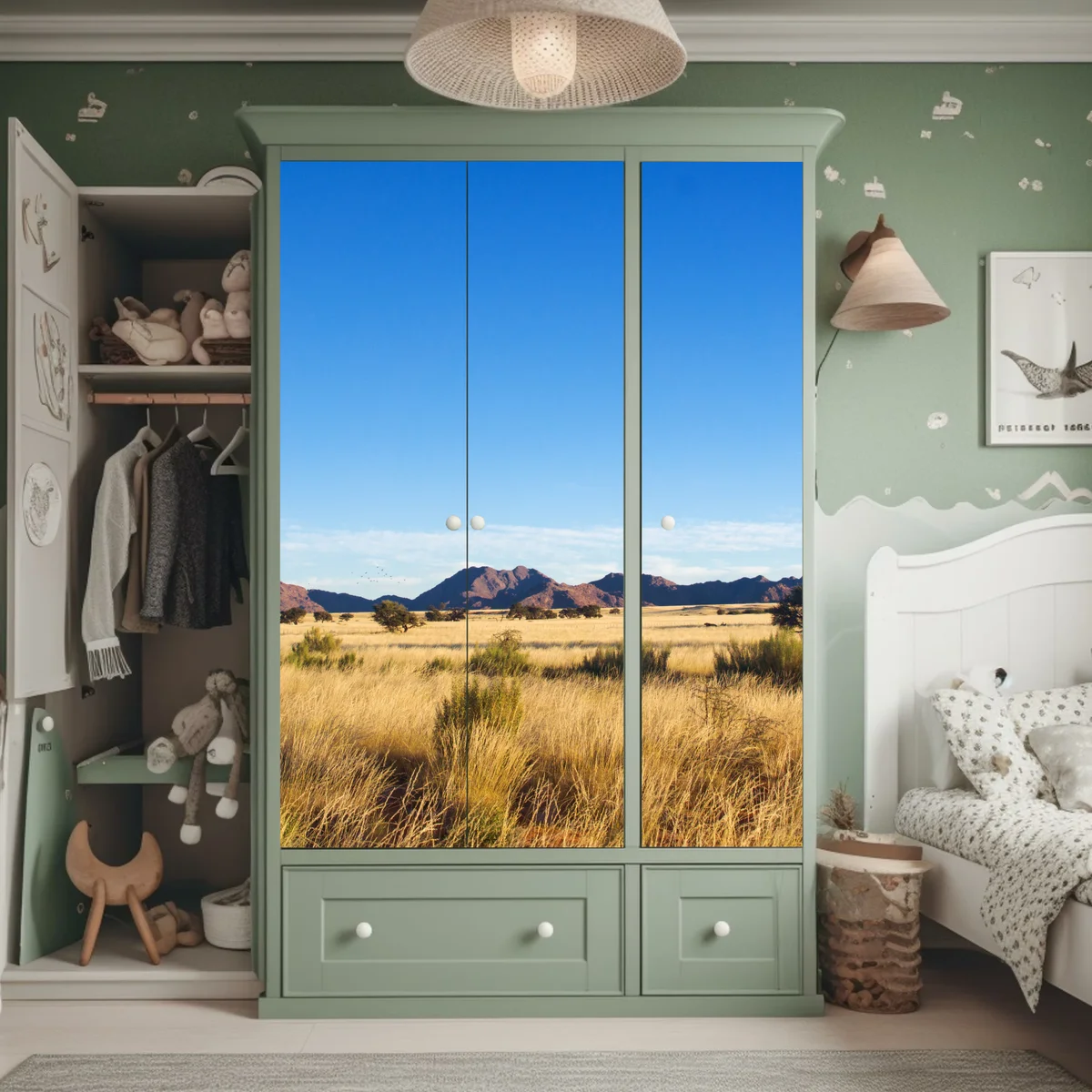 Schrankaufkleber ruhige savannenlandschaft unter klarem blauem himmel Schrankaufkleber ruhige savannenlandschaft unter klarem blauem himmel