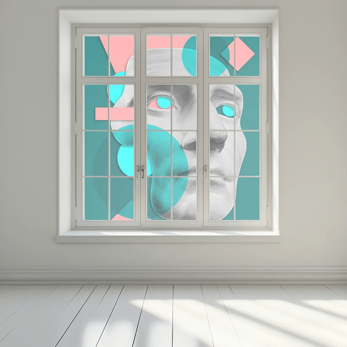 Fensteraufkleber abstrakte klassische maske in türkis und rosa Fensteraufkleber abstrakte klassische maske in türkis und rosa