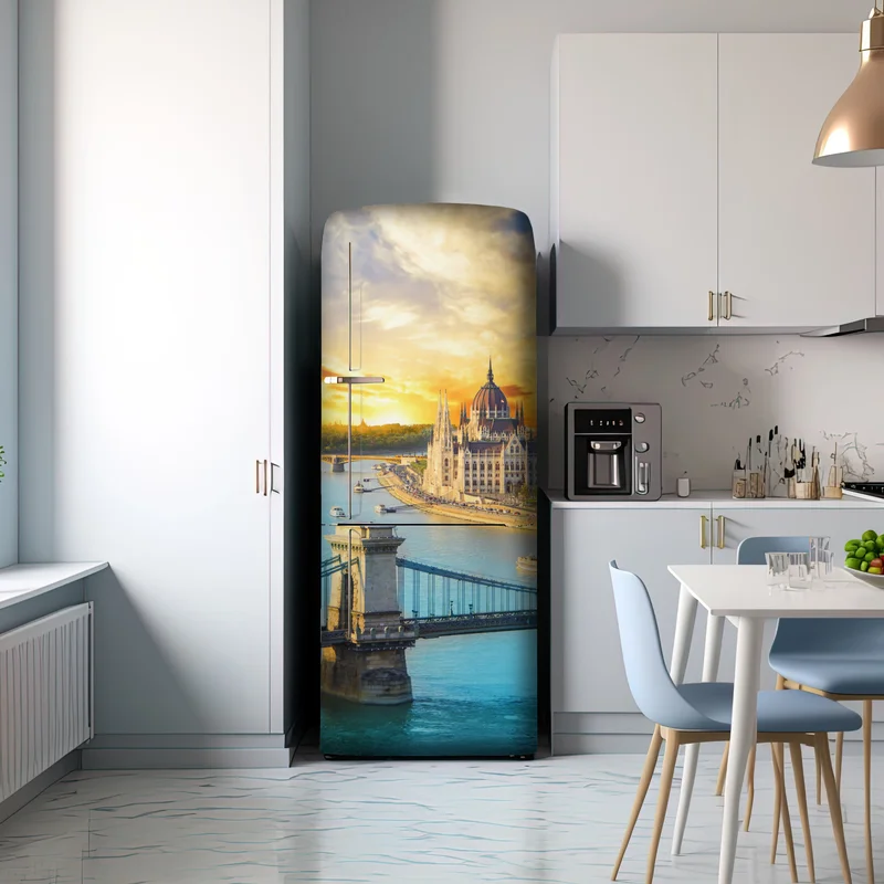 Kühlschrankaufkleber sonnenuntergang über Budapest und der Kettenbrücke