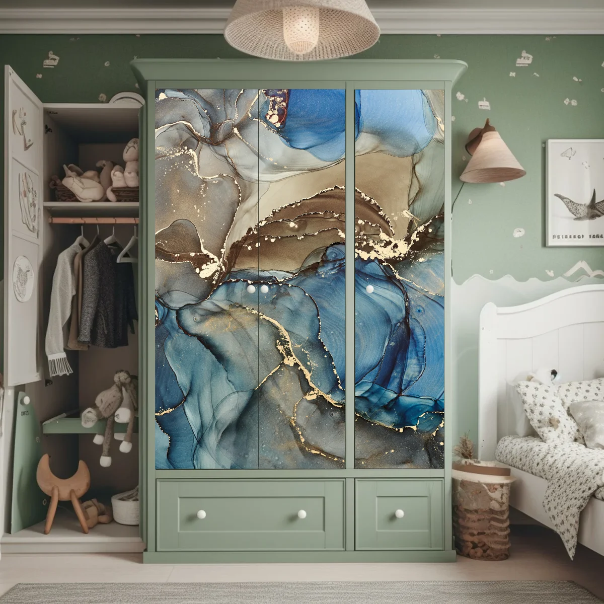 Schrankaufkleber blaue und goldene flüssige abstraktion Schrankaufkleber blaue und goldene flüssige abstraktion