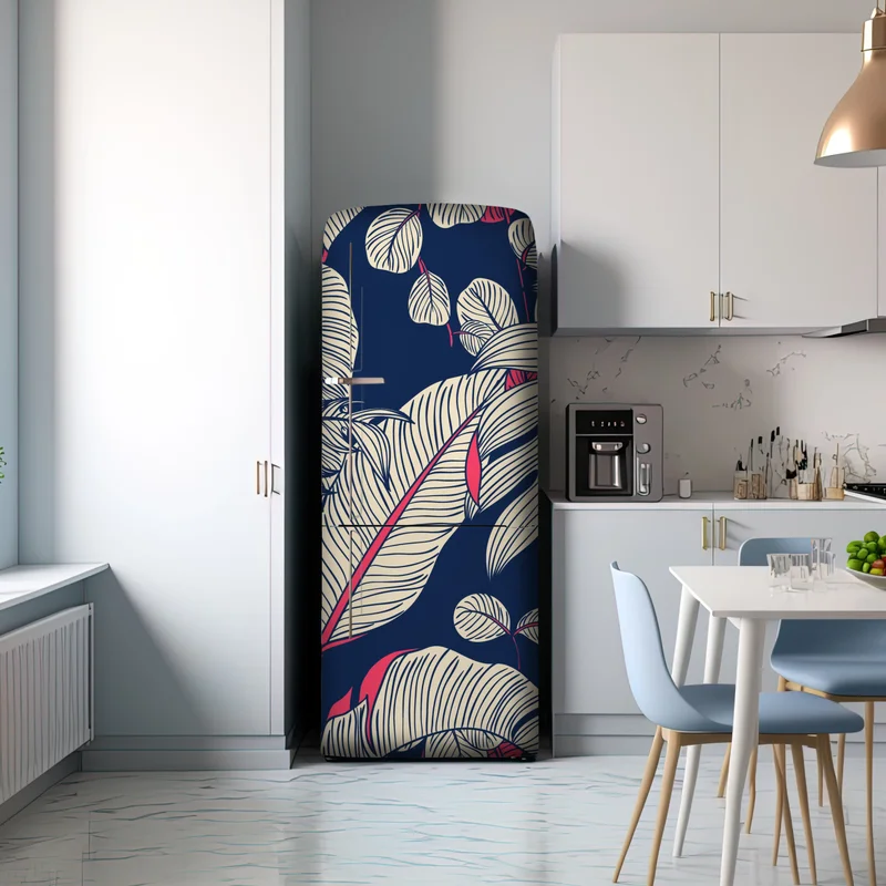 Kühlschrankaufkleber marineblaues tropisches blattmuster Kühlschrankaufkleber marineblaues tropisches blattmuster