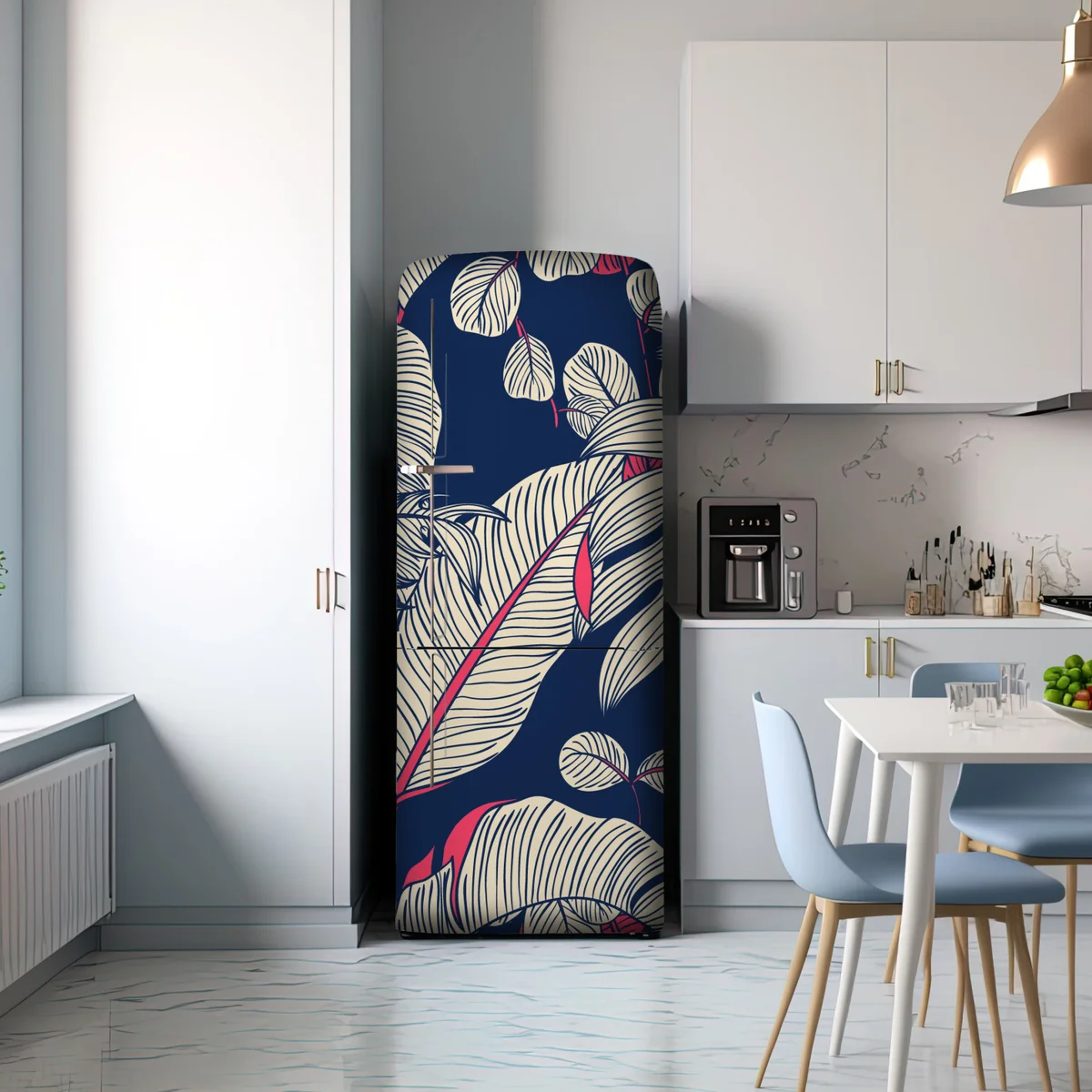 Kühlschrankaufkleber marineblaues tropisches blattmuster Kühlschrankaufkleber marineblaues tropisches blattmuster
