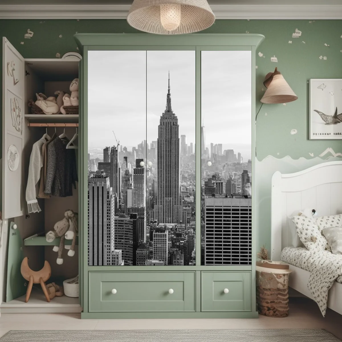 Schrankaufkleber New York skyline in schwarzweiß Schrankaufkleber New York skyline in schwarzweiß